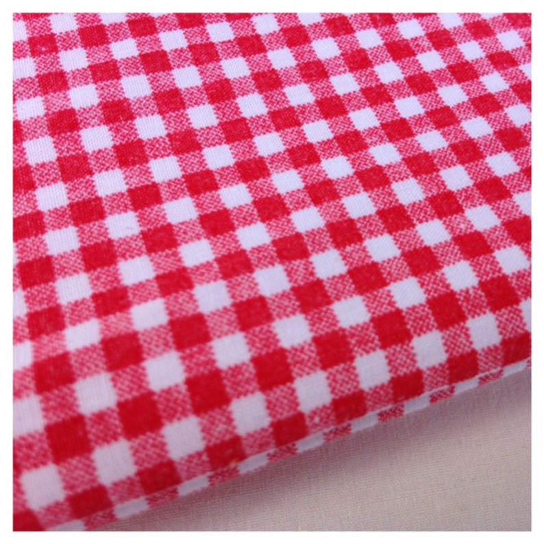 Red and White Gingham Fabric-Checkered-Reclaimed Bed Linens image 3