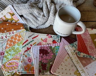 Quilted Mug Rug-8 Options-Crazy Quilt-Coffee Quilt-All the Pretty Scraps-Little Gifts-Morning Coffee