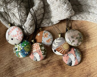 Little Quilts Necklaces-6 Design Options-The Littlest of Details-Stitched Buttons