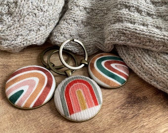 Rainbow Button Keychain- Key Fob- Keyring- 3 Choices-Fabric Buttons--Customizable