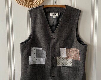 Patched Wool Vest--Playful Upcycled Fashion-Altered Courture