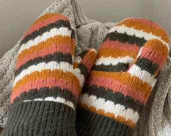 Sweater Mittens- Stripes-Upcycled Fashion-Teen-Women