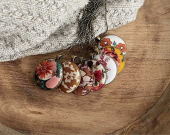 Floral Button Necklaces-7 Design Options-The Littlest of Details-A Piece of the Garden-Customizable metal Stamping