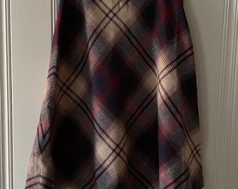 Vintage Wool Skirt-Plaid Wool Blend-Plums and Maroons