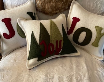 Wool Christmas Pillow-JOY-Throw Pillow-Christmas Decor