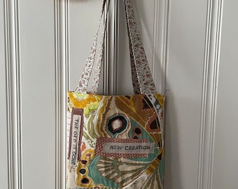 Farmers Market Tote--Quilted Bag--One of a Kind-Vintage Fabrics-New Creation-Butterfly-Shoulder Bag-Bucket Bag