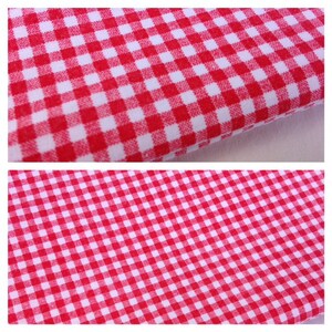 Red and White Gingham Fabric-Checkered-Reclaimed Bed Linens image 1