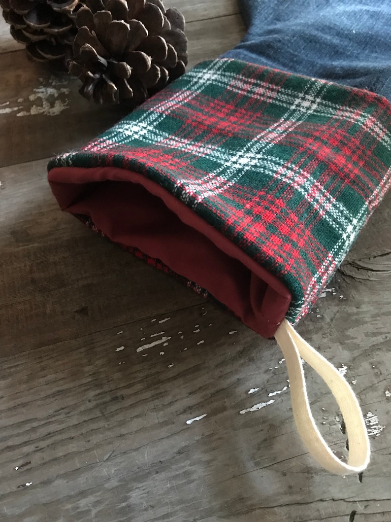 Denim and Wool Stocking Christmas Stocking-Upcycled Jeans-Eco Friendly