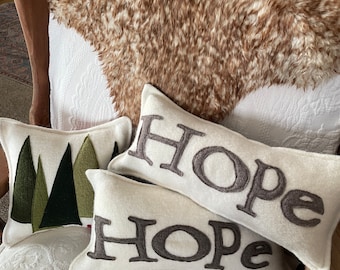 Wool Christmas Pillow-Hope-Throw Pillow-Christmas Decor