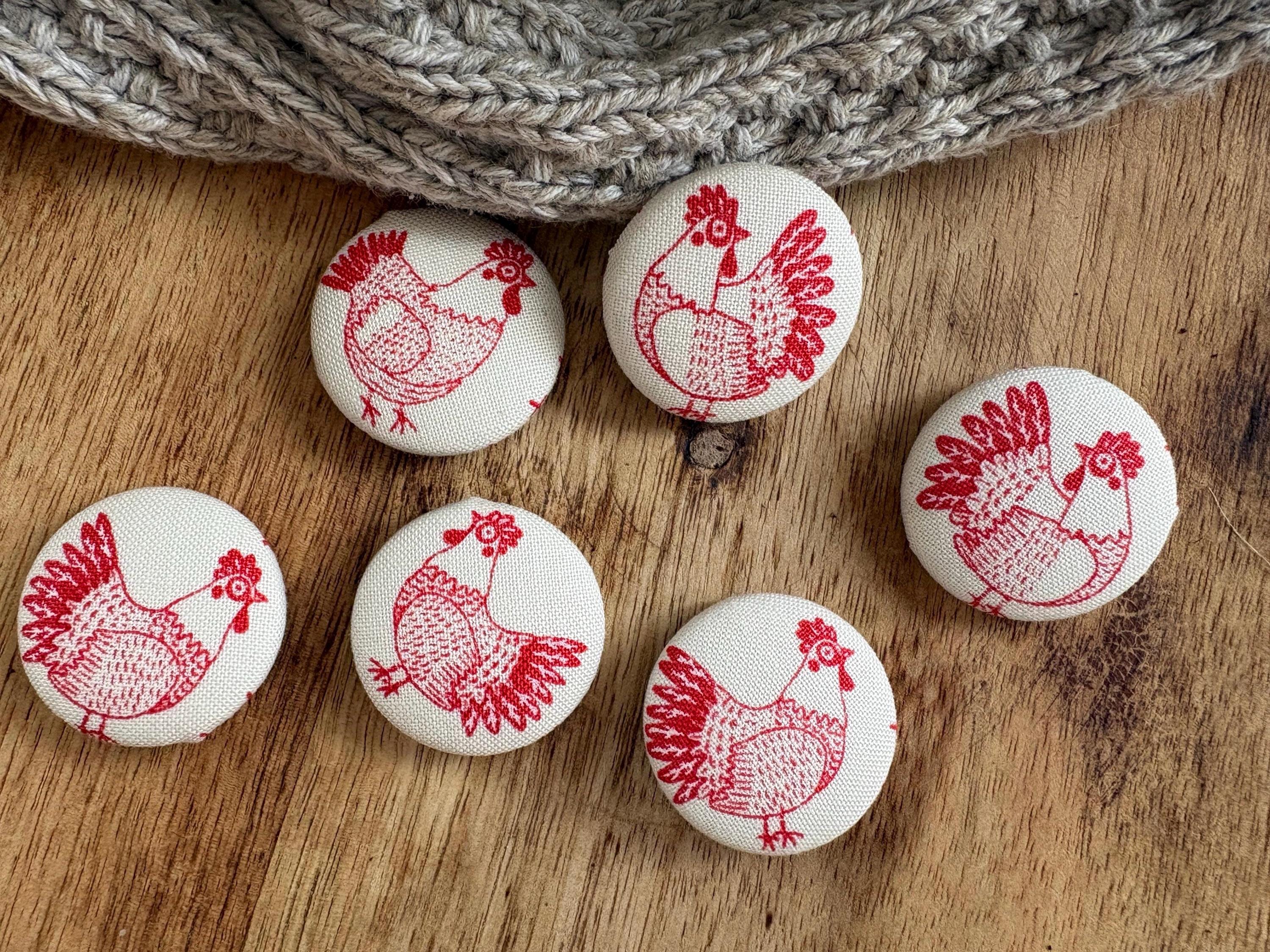 Chicken Fabric Button Set-set of 6-pink Chickens-large Buttons- - Etsy