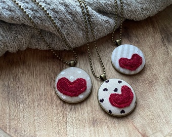 Valentines Heart Necklaces-3 Design Options-The Littlest of Details-Stitched Buttons