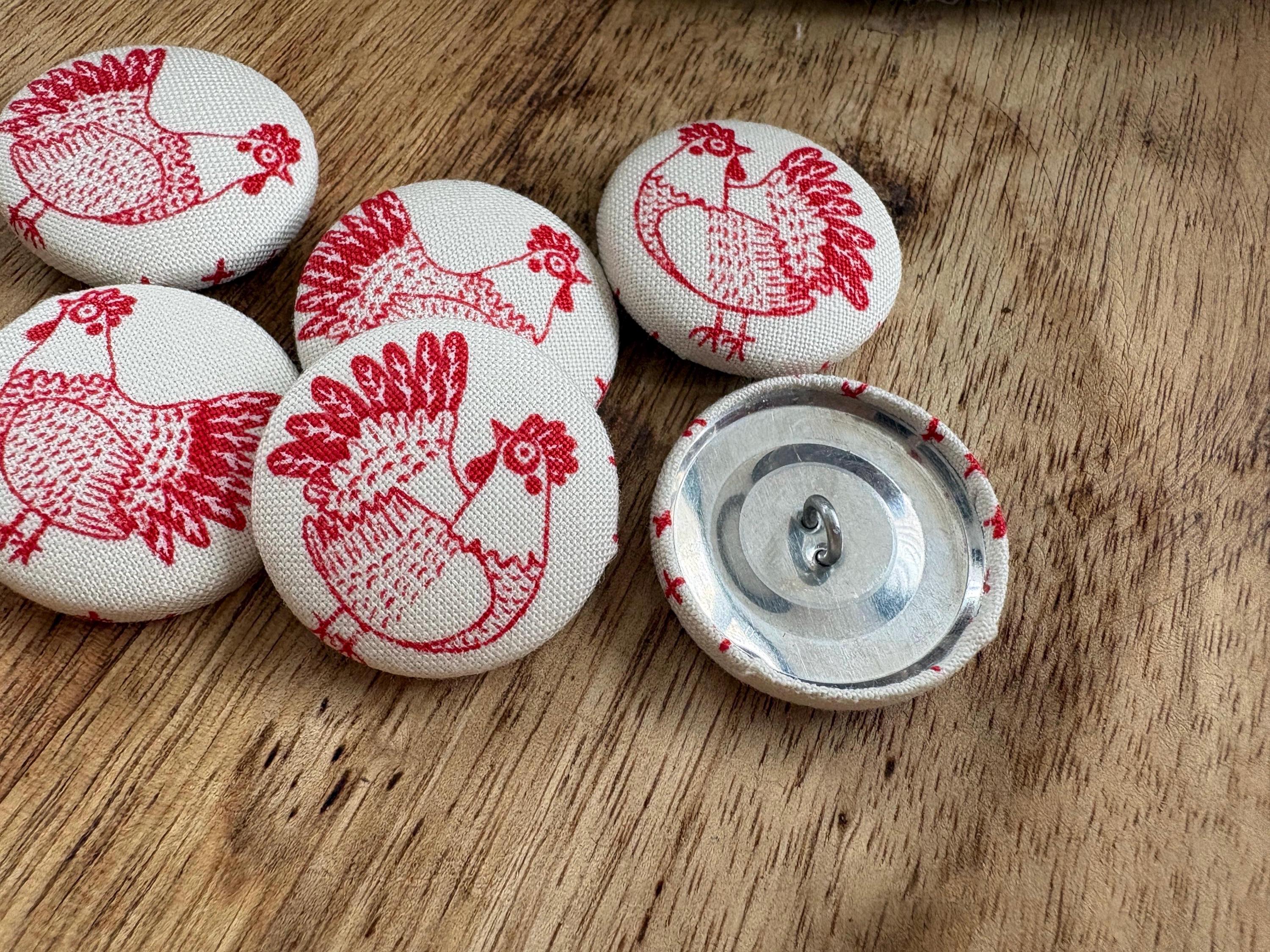 Poultry Buttons Chicken Fabric Button Set-set of 6-pink Chickens-large Buttons- - Etsy