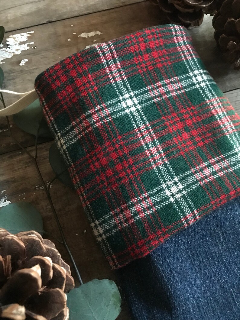 Denim and Wool Stocking Christmas Stocking-Upcycled Jeans-Eco Friendly
