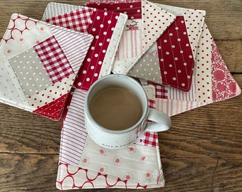 Quilted Mug Rug-Crazy Quilt-All the Pretty Scraps-Valentines Day-Little Gifts-Morning Coffee