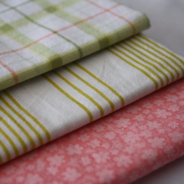 Fat Quarter Fabric-Reclaimed Bed Linens-Peaches and Olives