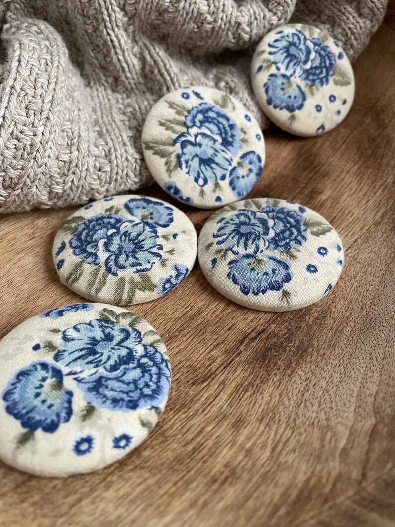 Button Magnet Set-Vintage Blue Florals-Message Board-Fridge Magnets-Little Details Gifts image 3