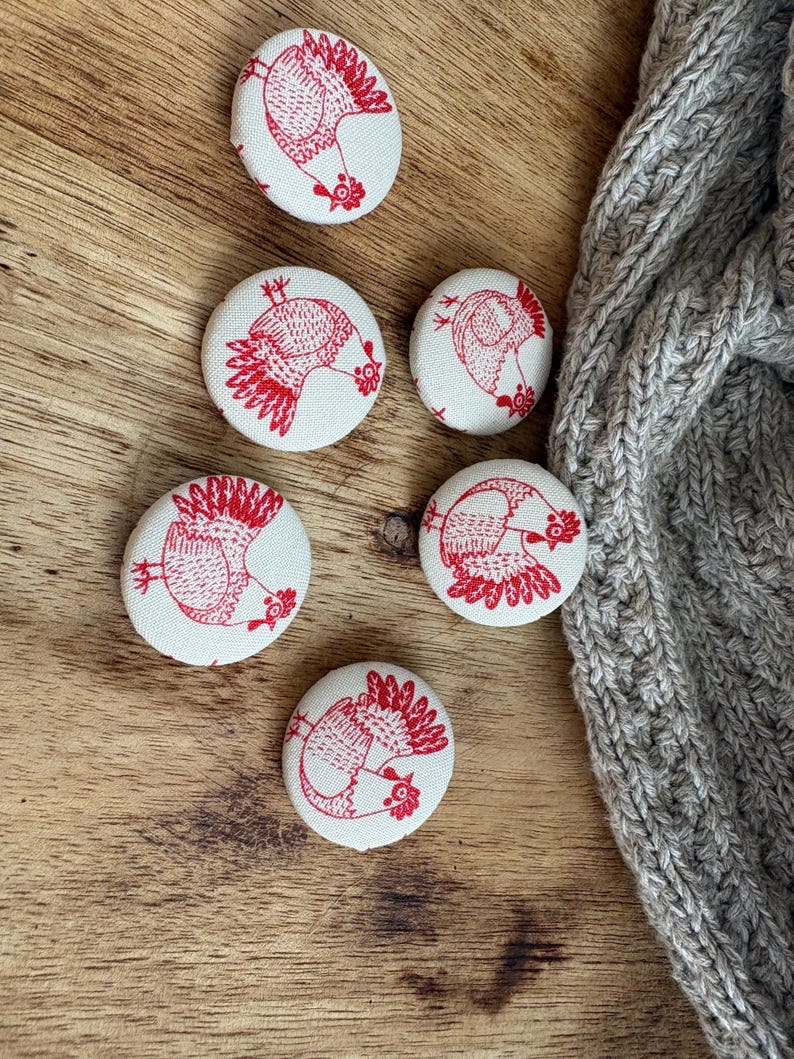 Poultry Buttons Chicken Fabric Button Set-set of 6-pink Chickens-large Buttons- - Etsy