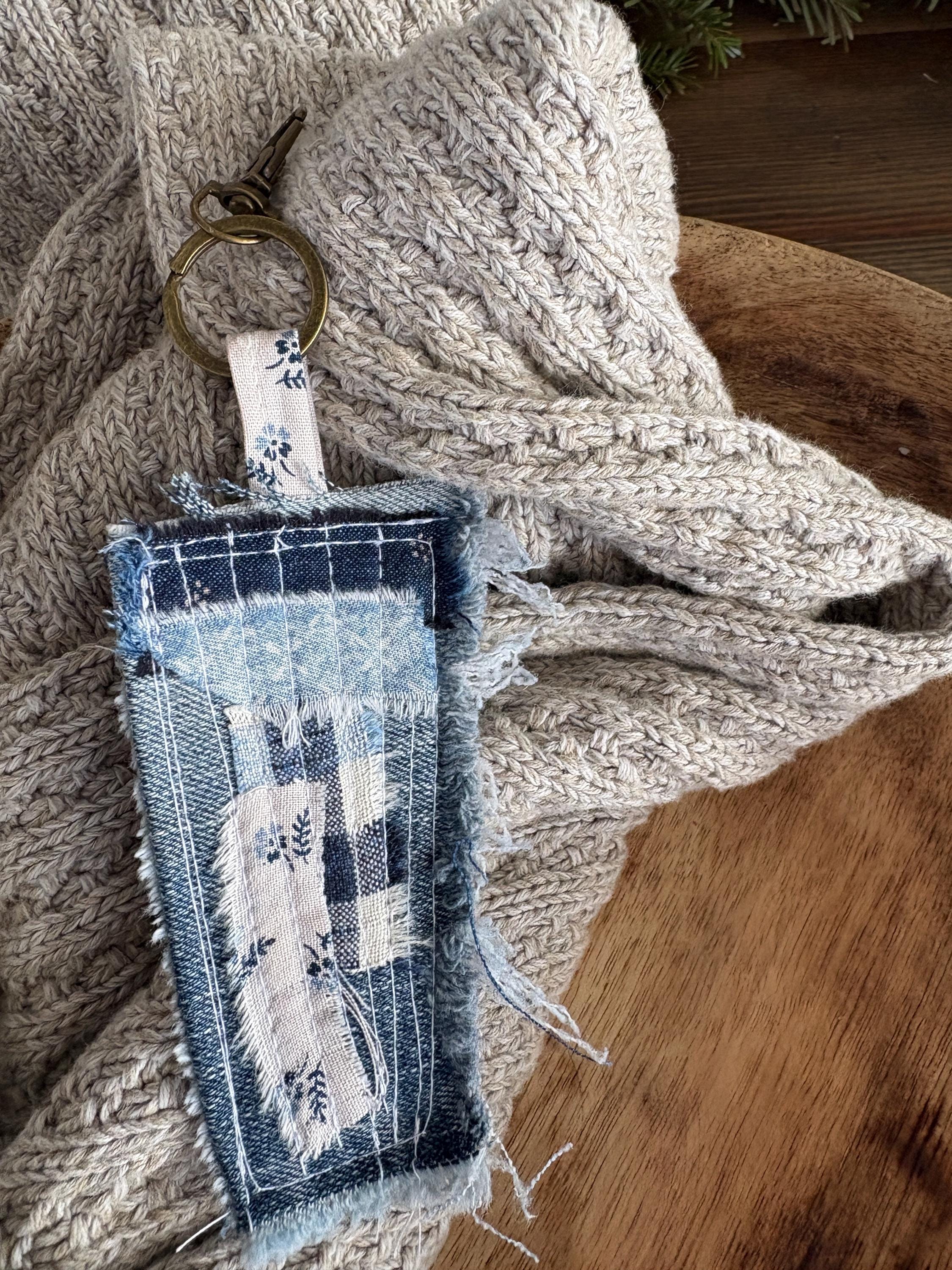 Fabric Art Keychain-the Blues-scrap Happy - Etsy