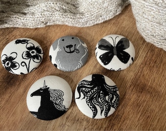 Button Magnet Sets- Black and White-Message Board-Fridge Magnets-Little Details Gifts