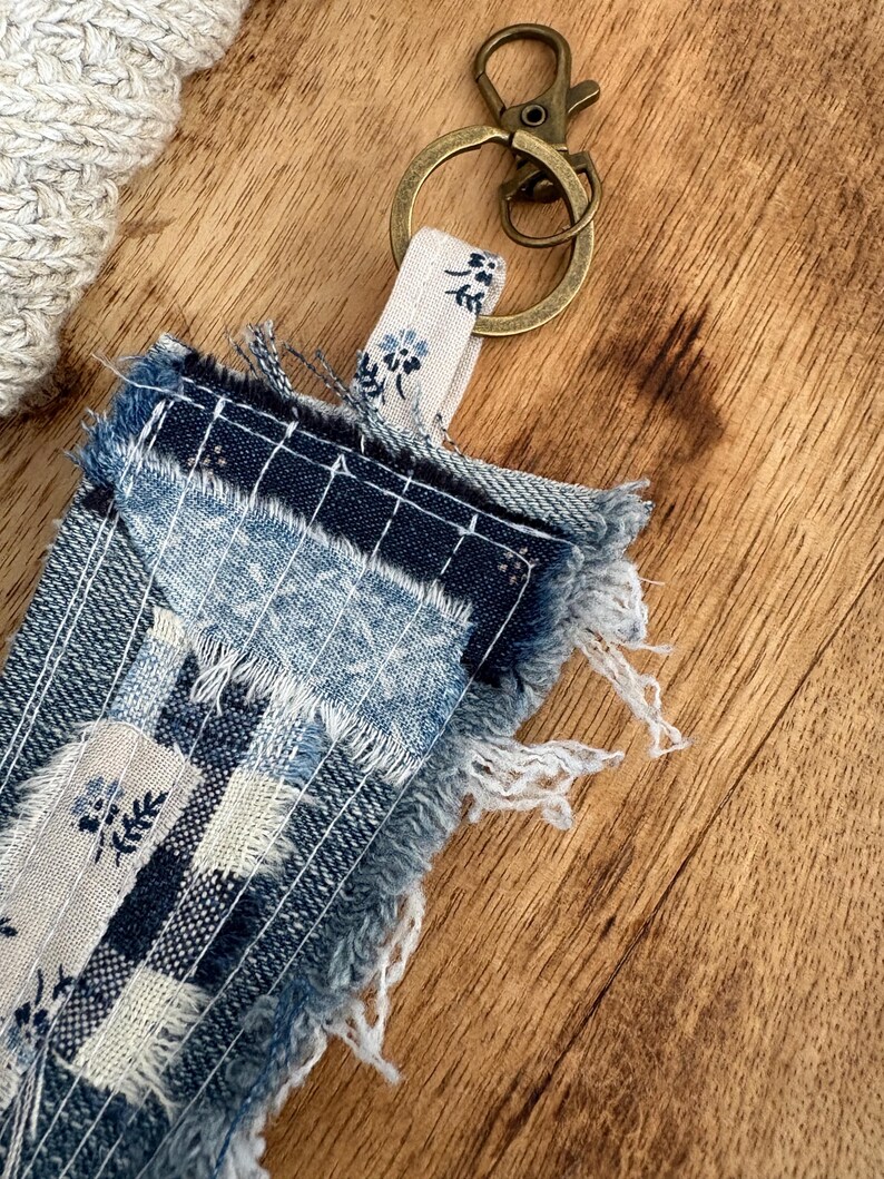 Fabric Art Keychain-the Blues-scrap Happy - Etsy