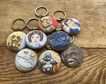 Star Wars Keychain-Keyfob-Keyring- Fabric Buttons-Star Wars Geekery