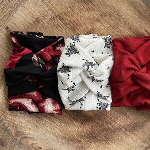 3 Headband Twists-Mom Hair-- Stretchy Knit Blends-Red Roses