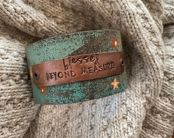 Leather Word Cuff-Art Collection-Weathered Leather- -6.5 Inch Wrist-L