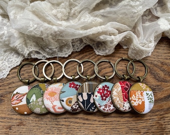 Little Quilt Keychain- Key Fob- Keyring- Fabric Buttons-Little Quilts-Customizable