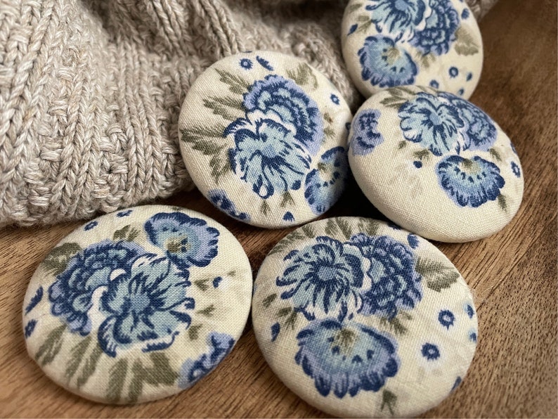 Button Magnet Set-Vintage Blue Florals-Message Board-Fridge Magnets-Little Details Gifts image 1
