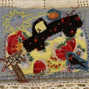 Hand-Drawn Country Jean Patch Pattern, Truck, Pumpkin, Bird (Digital PDF)