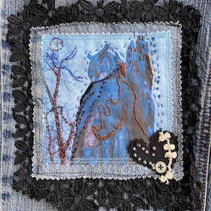 Carved Owl Under The Blue Moonlight Denim Jean Patch Photo-Pic Digital Download.  Artesian created. NO AI.