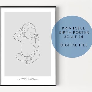 Póster de nacimiento personalizado escala 1:1 / Póster de nacimiento / Póster de bebé / Póster de nacimiento personalizado / Póster de nacimiento personalizado / Archivo digital / Póster de nacimiento