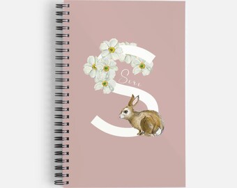 Gepersonaliseerd notitieboekje met kindernaam – gepersonaliseerd dagboek met bloemenkonijn – terug naar school cadeau – schattig notitieboekje met spiraal voor meisjes of jongen aangepast schrift