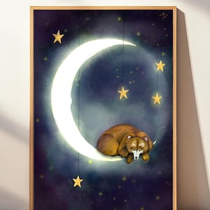Sleeping Bear Wall Art – Printable poster,  Animal poster Digital Download | Kids Room poster |  Moon and Bear Nursery Print | Nursery Art