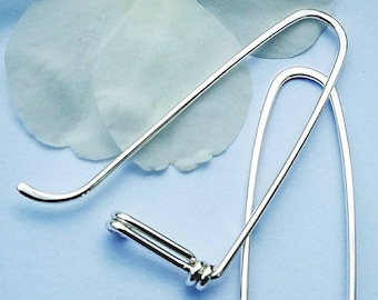 Sterling Long Hoop Earrings, Silver Hoops with a unique catch