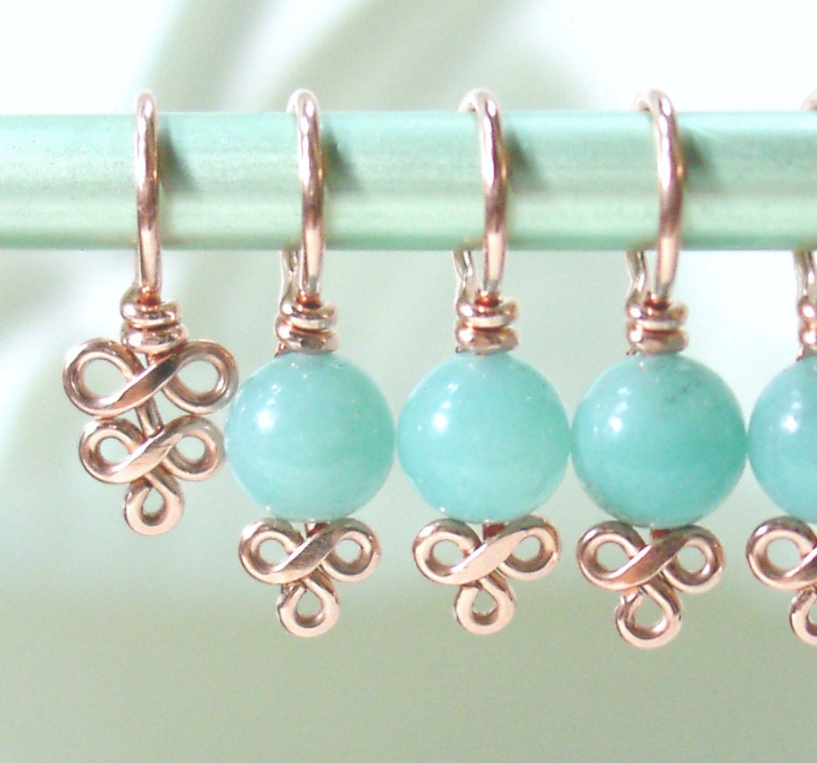 Amazonite and Copper Knitting Stitch Markers - Elegant Swirls
