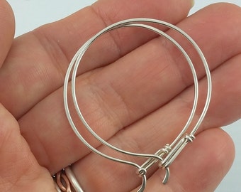 Large Sterling Hoop Earrings, Sterling Silver Hoop Earrings, Big Silver Hoops, Choose 1.5" or 2" Diameter, Hook with a Tail Design