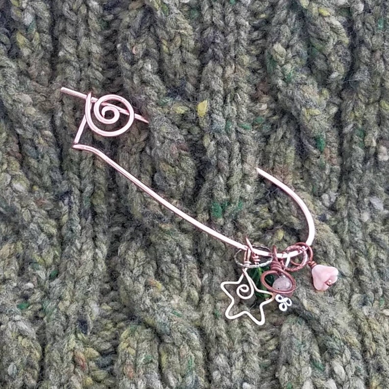 Stitch Holder in Copper or Brass, Handmade Knitting Tool, Stitch Marker Holding Pin image 3