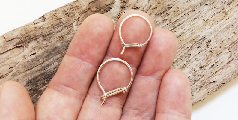 Small Sterling Hoop Earrings Hook with a Tail Design Sterling Silver Hoop Earrings 20ga or 18ga, Gifts Under 50 image 3