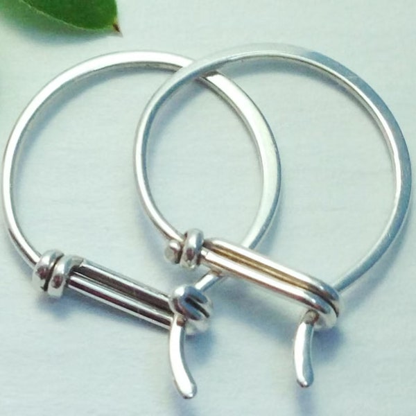 Small Sterling Hoop Earrings - Hook with a Tail Design - Sterling Silver Hoop Earrings 20ga or 18ga, Gifts Under 50