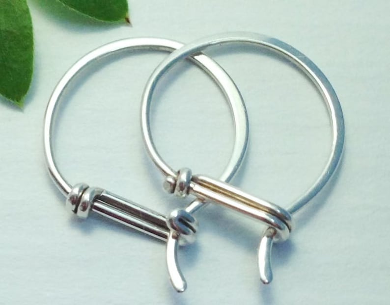 Small Sterling Hoop Earrings Hook with a Tail Design Sterling Silver Hoop Earrings 20ga or 18ga, Gifts Under 50 image 1