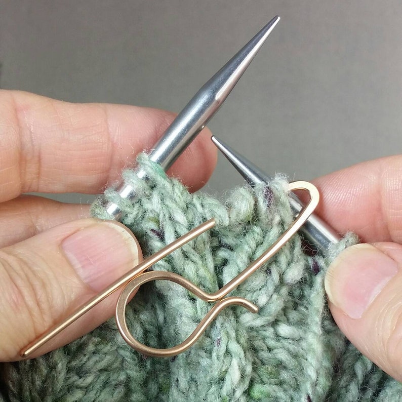 Bronze Cable Needle, Clip Stitch Holder, Marker Keeper, Handmade Multipurpose Knitting Tool image 1