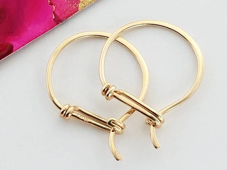 Small 14k Gold Hoop Earrings, Minimalist Solid Gold Earring Hoops, Everyday Earrings, 14k Yellow Gold image 1