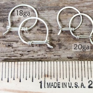 Small Sterling Hoop Earrings Hook with a Tail Design Sterling Silver Hoop Earrings 20ga or 18ga, Gifts Under 50 image 2