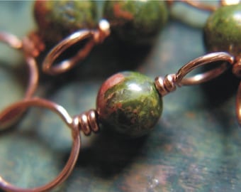 Knitting Stitch Markers - Copper and Unakite  - Set of 4 Dual Duty