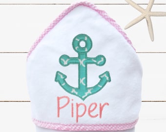 Monogrammed Hooded Baby Towel - Anchor Nursery - Personalized Hooded Towel - Girl Hooded Towel - New Baby Gift - Baby Bath Wrap