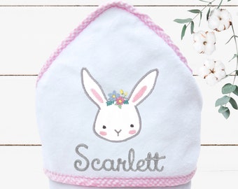 Personalized Boho Bunny Hooded Towel - Woodland Rabbit Hooded Towel for Baby Girl - Baby Easter Gift - Bunny Baby Shower Gift