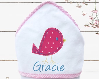 Monogrammed Baby Gift - Personalized Baby Towel - Monogrammed Hooded Baby Towel - Bird Baby Gift - Bird Baby Shower - Baby Girl Towel
