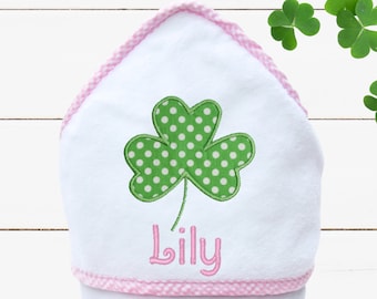 Irish Baby Gift - Personalized Baby Towel - Monogrammed Hooded Bath Towel - Shamrock Baby - St Patricks Day Baby