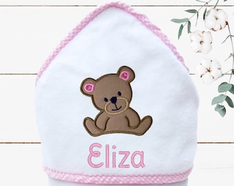 Teddy Bear Hooded Towel for Girl - Bear Baby Shower Gift - Baby Bath Set - Personalized Hooded Baby Towel - Teddybear Monogrammed Gift